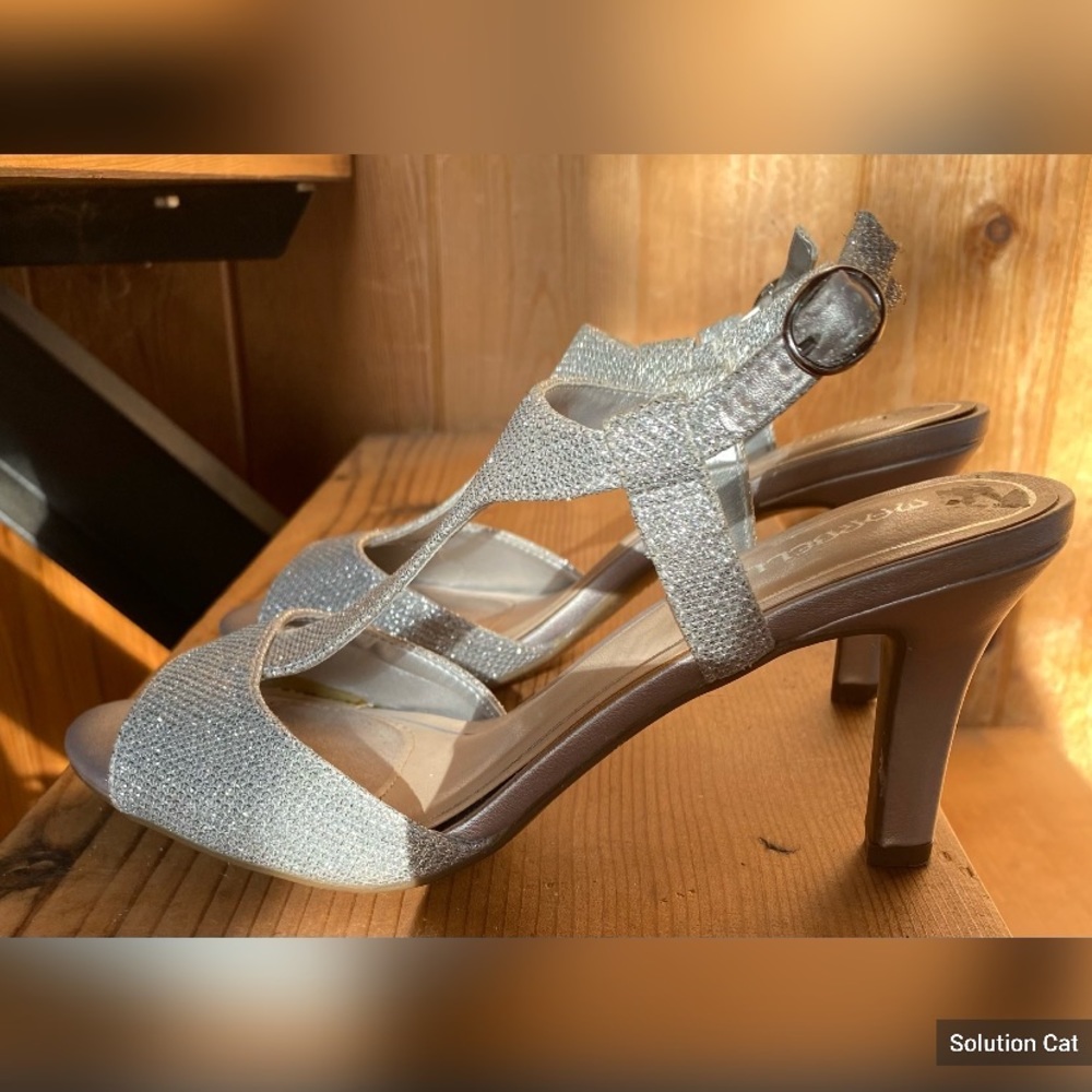 Marabella sparkly silver strappy heels. NWOT